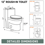Compact One Piece Toilets for Small Bathroom Space, Modern Toilet with 17 Inch ADA Comfort Seat Height, 1.0/1.28 GPF Tornado Dual Flush,12 Inch Rougn In