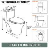 Elongated One Piece Toilets with 17 Inch ADA Comfort Seat Height for Seniors, Modern Toilet with 1.0/1.28 GPF Tornado Dual Flush Water Saving, 12 Inch Rougn In
