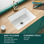 White Undermount Kitchen Sink 24 Inch - Small Topmount Fireclay Bar Sink Drop In 24"x19"x11", Dual Mount Deep Single Bowl, w 2 Accessories, Glossy White, for Kitchen & Laundry & Small Space