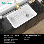 White Undermount Kitchen Sink 32 Inch - Large Topmount Fireclay Drop In Sink 32"x19"x10", Dual Mount Heavy Duty Deep Single Bowl, with 2 Custom Accessories, Glossy White, for Kitchen