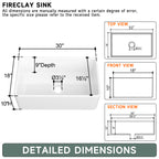 76.2 cm Bright White Farmhouse Kitchen Sink Apron Front Undermount Installation, Double-sided Structure, Dimensions 76.2 cm × 45.7 cm × 25.4 cm | Single Bowl, Heavy-duty Solid Fireclay Construction | Perfect for Residential Kitchens