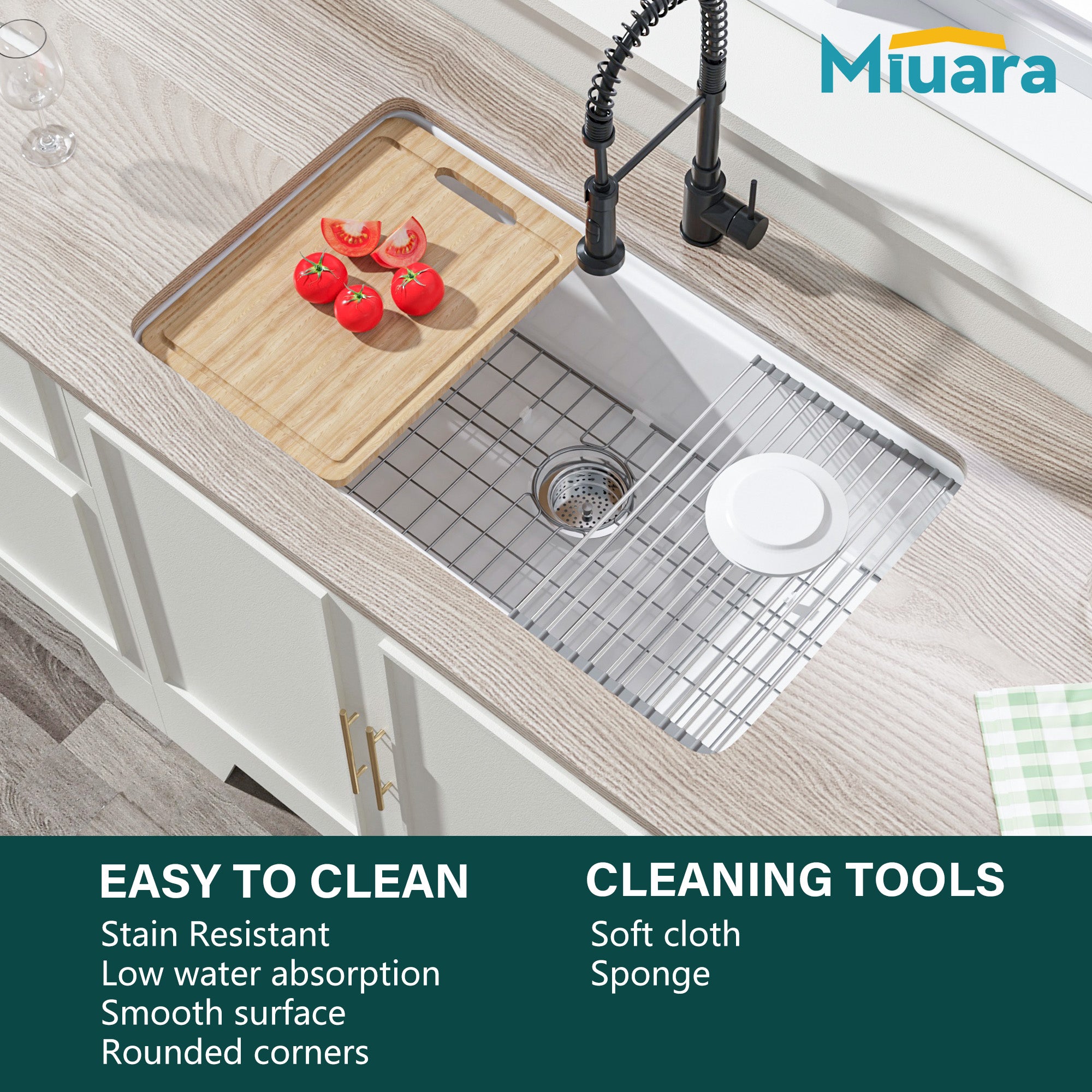 White Undermount Workstation Kitchen Sink 33 Inch - Large Topmount Fireclay Drop In Sink 33"x19"x10", Dual Mount Heavy Duty Deep Single Bowl, with 4 Custom Accessories, for Kitchen, Island