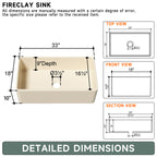 33-Inch Bone Color Farmhouse Kitchen Sink Double-Sided Apron-Front Design | Undermount Mounting | 33"×18"×10" Dimension | Heavy-Duty Solid Fireclay Construction | Perfect for Residential Kitchens