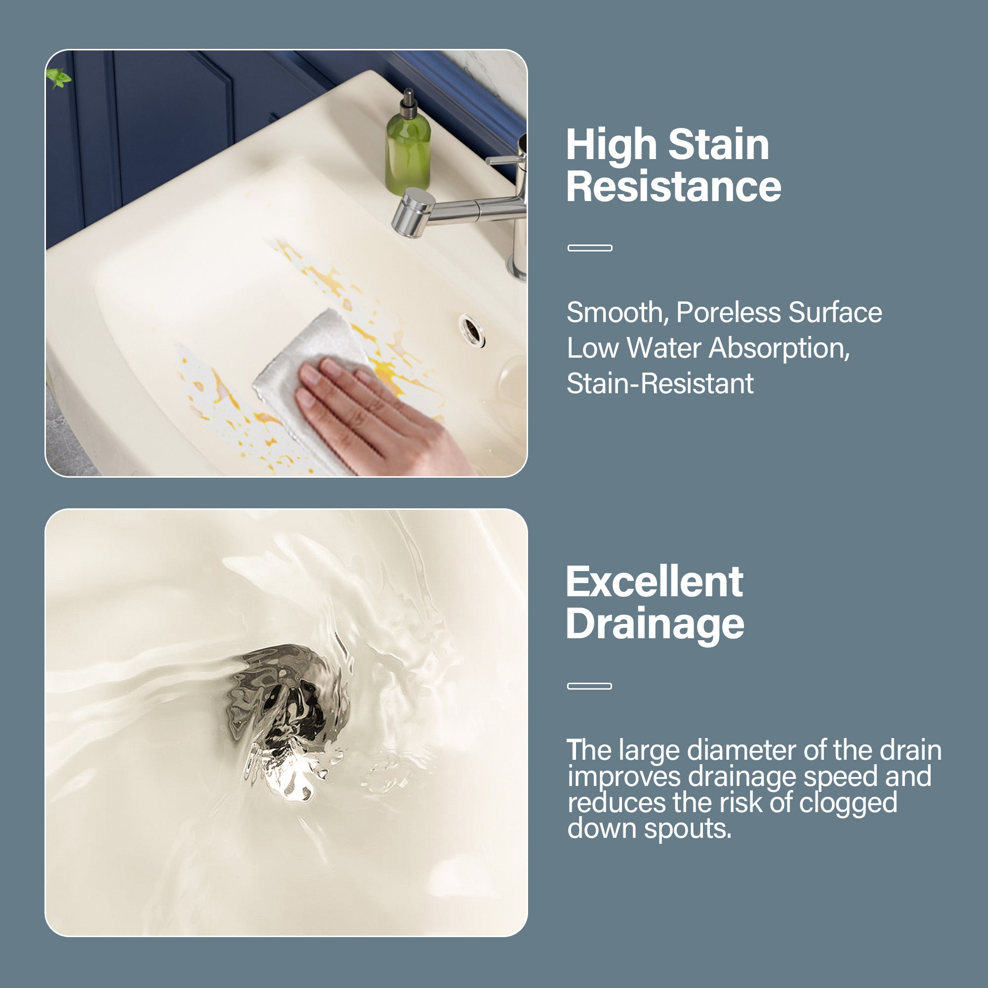 Pedestal Sink 22 Inch - 1 Hole Porcelain Pedestal Sink Combo for Bathroom, 22"Dx17"Wx34.5"H, Bone  Color, with 1 Overflow Hole & 1 Faucet Hole