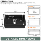  Black Farmhouse Sink 76.2 cm - Apron-front Undermount Double-sided Kitchen Sink, 76.2 cm × 45.7 cm × 25.4 cm, Farmhouse-style Single Bowl, Heavy-duty Solid Fireclay, Matte Black, Ideal for Kitchen