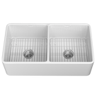 33" White Double-Bowl Farmhouse Apron-Front Sink Reversible Apron Design | 83.82×45.72×25.40 cm | Undermount Mounting | 50/50 Split Bowls | Heavy-Duty Solid Fireclay Construction | Perfect for Home Kitchens