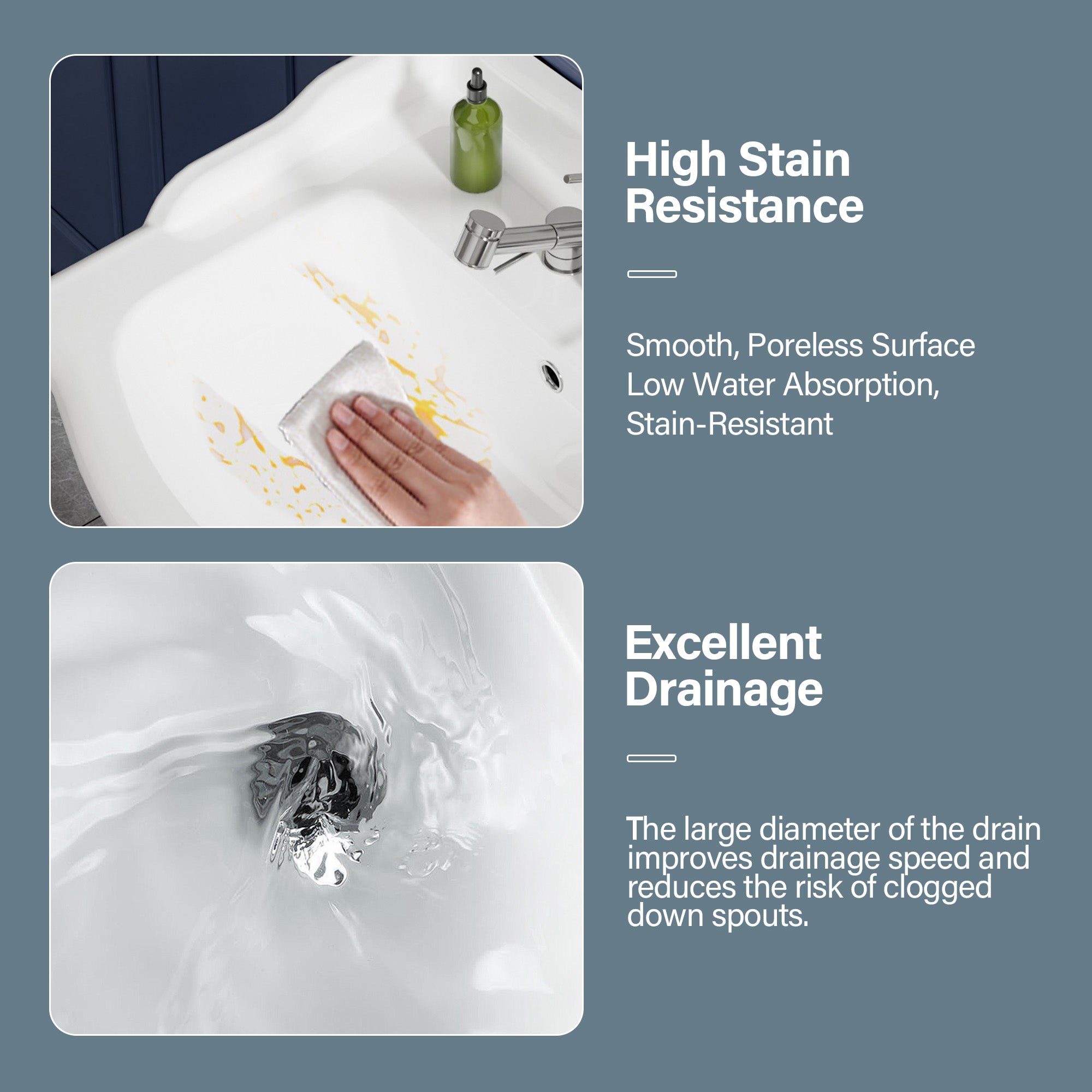 Pedestal Sink 23 Inch - 3 Hole Classic Vintage Porcelain Pedestal Sink Combo for Bathroom, 23"Dx19"Wx34"H, White, with Backsplash, 1 Overflow Hole & 3 Faucet Hole @ 4 Inch