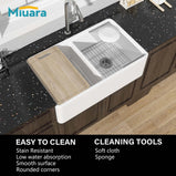 Farmhouse Workstation Sink, 76.2 cm, Suitable for Kitchen - White Apron-Front Fireclay Kitchen Sink, Double-Sided, 76.2 cm × 50.8 cm × 25.4 cm, Farmhouse-Style Heavy-Duty Deep Single Bowl