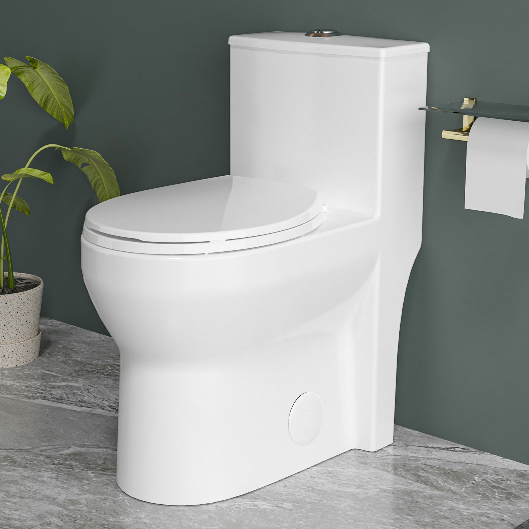Compact One Piece Toilets for Small Bathroom Space, Modern Toilet with 17 Inch ADA Comfort Seat Height, 1.0/1.28 GPF Tornado Dual Flush,12 Inch Rougn In