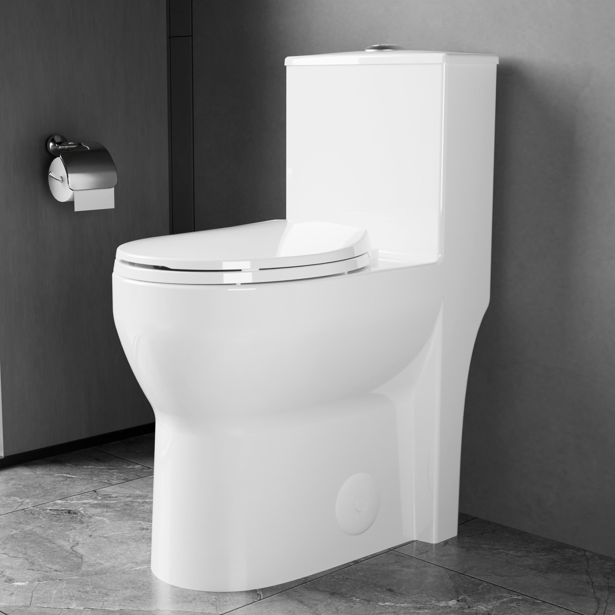 Compact One Piece Toilets for Small Bathroom Space, Modern Toilet with 19 Inch ADA Comfort Seat Height, 1.0/1.28 GPF Tornado Dual Flush,12 Inch Rougn In