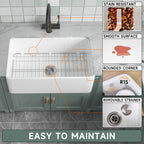 White Farmhouse Sink 33 Inch - Large Apron-Front Single Bowl Kitchen Sink 33inch × 18inch × 10inch, Undermount Installation, Farmhouse Style, Heavy-Duty Solid Fireclay, Matte White, Ideal for Kitchen Use