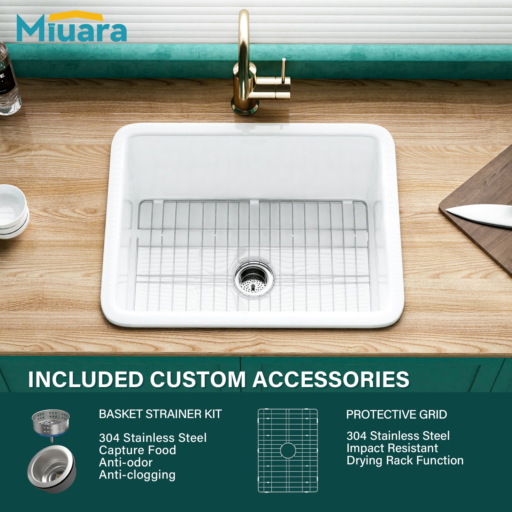 White Undermount Kitchen Sink 24 Inch - Small Topmount Fireclay Bar Sink Drop In 24"x19"x11", Dual Mount Deep Single Bowl, w 2 Accessories, Glossy White, for Kitchen & Laundry & Small Space