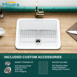 White Undermount Kitchen Sink 24 Inch - Small Topmount Fireclay Bar Sink Drop In 24"x19"x11", Dual Mount Deep Single Bowl, w 2 Accessories, Glossy White, for Kitchen & Laundry & Small Space