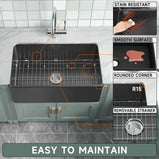  Black Farmhouse Sink 76.2 cm - Apron-front Undermount Double-sided Kitchen Sink, 76.2 cm × 45.7 cm × 25.4 cm, Farmhouse-style Single Bowl, Heavy-duty Solid Fireclay, Matte Black, Ideal for Kitchen