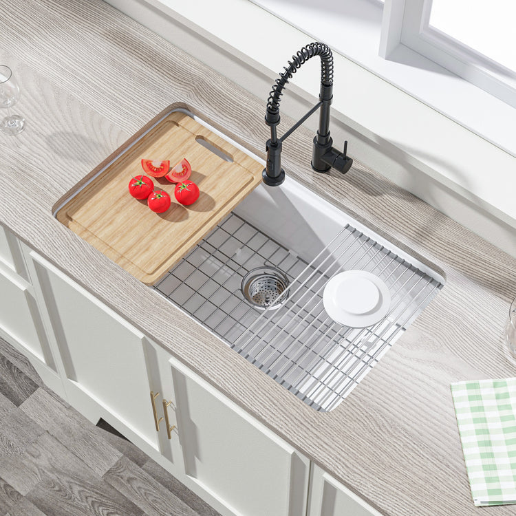White Undermount Workstation Kitchen Sink 33 Inch - Large Topmount Fireclay Drop In Sink 33"x19"x10", Dual Mount Heavy Duty Deep Single Bowl, with 4 Custom Accessories, for Kitchen, Island