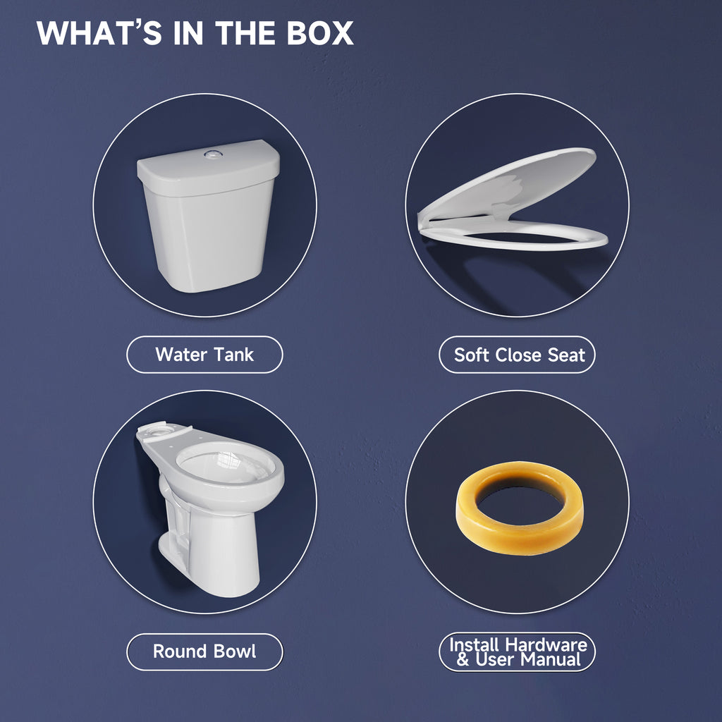 48.2cm Tall Comfort Toilet | ADA-Certified Dual Flush Water-Saving System | 30.5cm Rough-In Two-Piece Glossy White | Ideal for Small Bath Spaces & Elderly Users