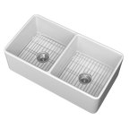 33" White Double-Bowl Farmhouse Apron-Front Sink Reversible Apron Design | 83.82×45.72×25.40 cm | Undermount Mounting | 50/50 Split Bowls | Heavy-Duty Solid Fireclay Construction | Perfect for Home Kitchens