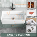 91.44cm Oversized Apron-Front Kitchen Sink   91.44cm × 45.72cm × 25.4cm double-sided apron-front single bowl, undermount installation. Made of solid fireclay in bright white, this farmhouse-style sink is durable and ideal for kitchens.