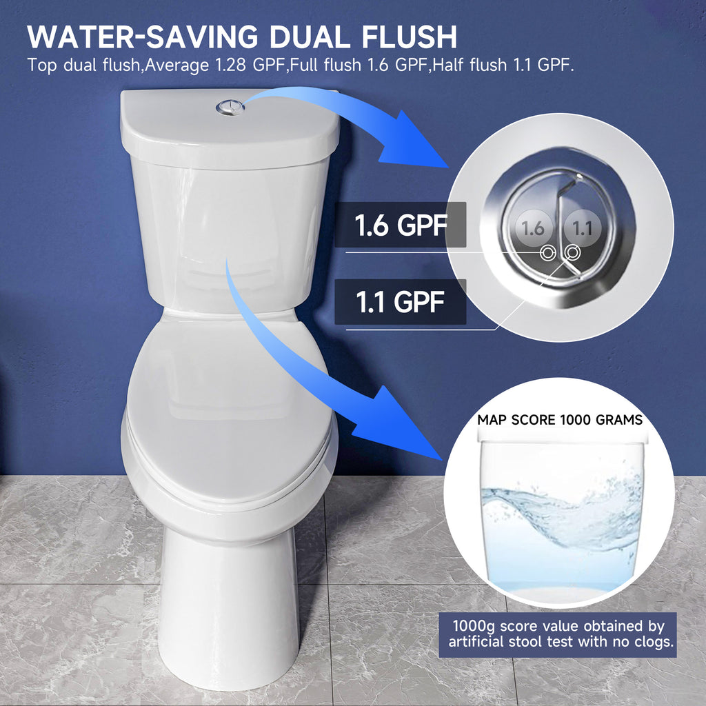 Elongated Tall Toilet 20 Inch for Seniors - 1.1/1.6 GPF Dual Flush Two Piece ADA High Toilet for Bathroom, 19 Inch Bowl Height, 20 Inch Seat Height, 12" Rough In, White