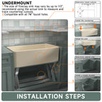 33-Inch Bone Color Farmhouse Kitchen Sink Double-Sided Apron-Front Design | Undermount Mounting | 33"×18"×10" Dimension | Heavy-Duty Solid Fireclay Construction | Perfect for Residential Kitchens