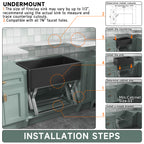  Black Farmhouse Sink 76.2 cm - Apron-front Undermount Double-sided Kitchen Sink, 76.2 cm × 45.7 cm × 25.4 cm, Farmhouse-style Single Bowl, Heavy-duty Solid Fireclay, Matte Black, Ideal for Kitchen