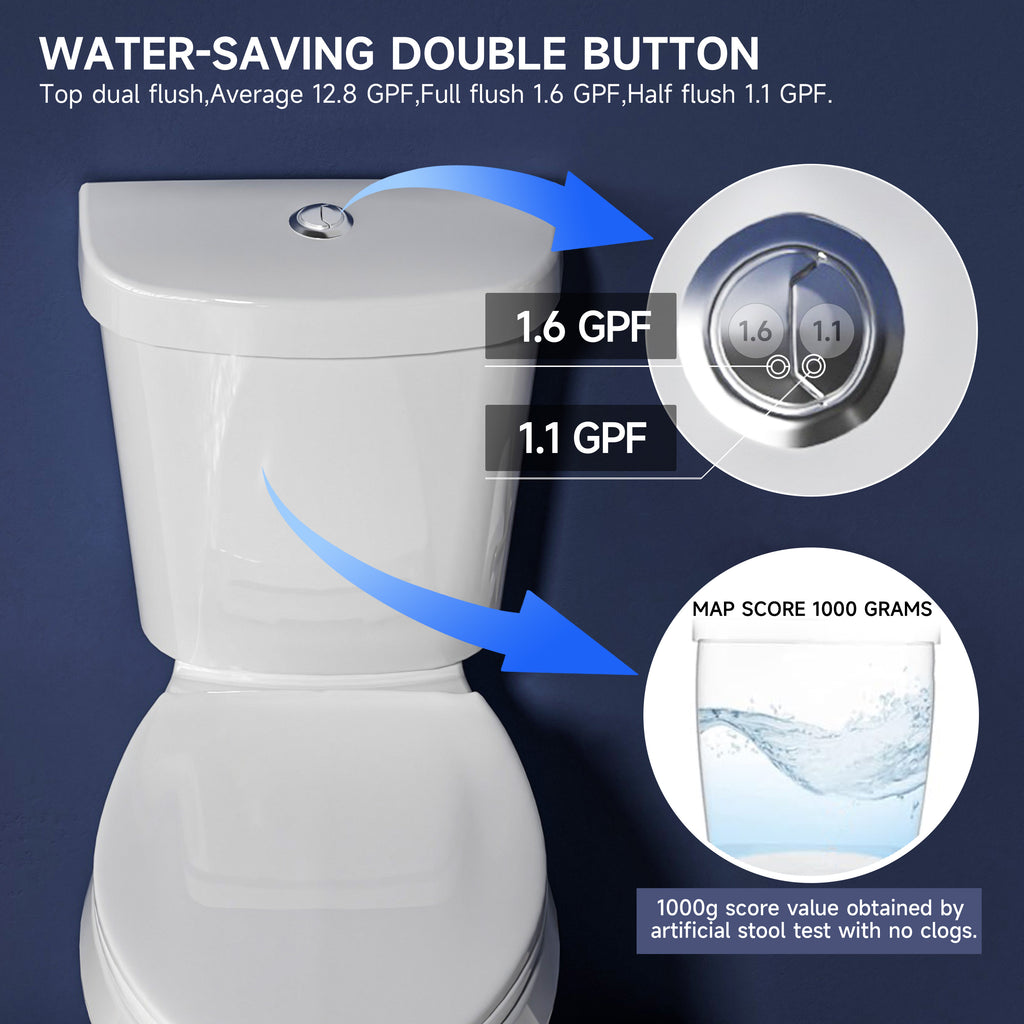 Extra Tall Elongated Toilet 22 Inch for Seniors -1.1/1.6 GPF Dual Flush Two Piece Comfort High Toilet, Bowl Height 21 Inch, Seat Height 22”, 12” Rough In, White, for Bathroom