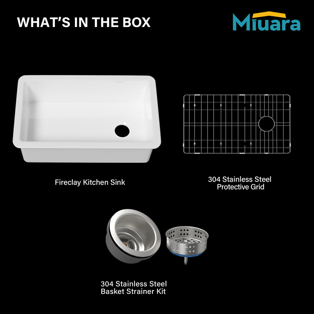 White Undermount Kitchen Sink 32 Inch - Large Topmount Fireclay Drop In Sink 32"x19"x10", Dual Mount Heavy Duty Deep Single Bowl, with 2 Custom Accessories, Glossy White, for Kitchen