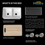 Farmhouse Workstation Sink, 76.2 cm, Suitable for Kitchen - White Apron-Front Fireclay Kitchen Sink, Double-Sided, 76.2 cm × 50.8 cm × 25.4 cm, Farmhouse-Style Heavy-Duty Deep Single Bowl