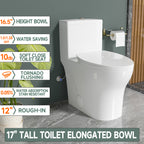 Elongated One Piece Toilets with 17 Inch ADA Comfort Seat Height for Seniors, Modern Toilet with 1.0/1.28 GPF Tornado Dual Flush Water Saving, 12 Inch Rougn In