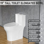 Elongated Modern Tall Toilet 19 Inch for Seniors, Powerful Tornado Flush Skirted High Toilet for Bathroom,One Piece Water Saving Dual Flush 1.0/1.28 GPF,Comfort ADA Bowl Heigh 18 Inch