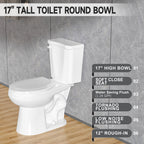 17 Inch Compact Tall Toilets for Bathrooms,ADA Comfort Chair Height Seat for Seniors,Two Piece Toilets Seat Height 17.5 Inch,Tornado Single Flush 1.28 GPF,12 Inch Rough-in