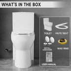 Compact One Piece Toilets for Small Bathroom Space, Modern Toilet with 19 Inch ADA Comfort Seat Height, 1.0/1.28 GPF Tornado Dual Flush,12 Inch Rougn In