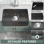  Black Farmhouse Sink 76.2 cm - Apron-front Undermount Double-sided Kitchen Sink, 76.2 cm × 45.7 cm × 25.4 cm, Farmhouse-style Single Bowl, Heavy-duty Solid Fireclay, Matte Black, Ideal for Kitchen