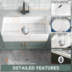 91.44cm Oversized Apron-Front Kitchen Sink   91.44cm × 45.72cm × 25.4cm double-sided apron-front single bowl, undermount installation. Made of solid fireclay in bright white, this farmhouse-style sink is durable and ideal for kitchens.