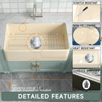 33-Inch Bone Color Farmhouse Kitchen Sink Double-Sided Apron-Front Design | Undermount Mounting | 33"×18"×10" Dimension | Heavy-Duty Solid Fireclay Construction | Perfect for Residential Kitchens