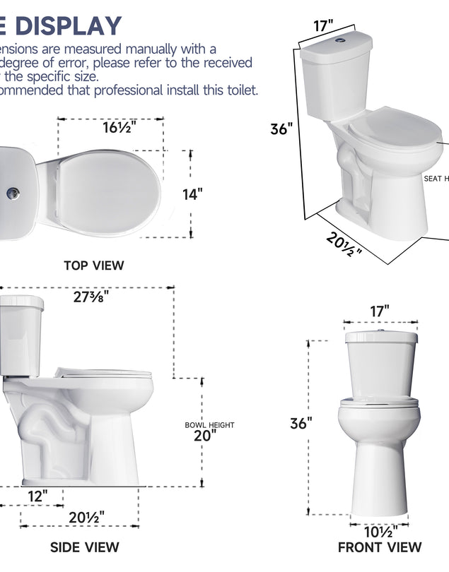 Extra Tall Elongated Toilet 22 Inch for Seniors -1.1/1.6 GPF Dual Flush Two Piece Comfort High Toilet, Bowl Height 21 Inch, Seat Height 22”, 12” Rough In, White, for Bathroom