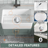 76.2 cm Bright White Farmhouse Kitchen Sink Apron Front Undermount Installation, Double-sided Structure, Dimensions 76.2 cm × 45.7 cm × 25.4 cm | Single Bowl, Heavy-duty Solid Fireclay Construction | Perfect for Residential Kitchens