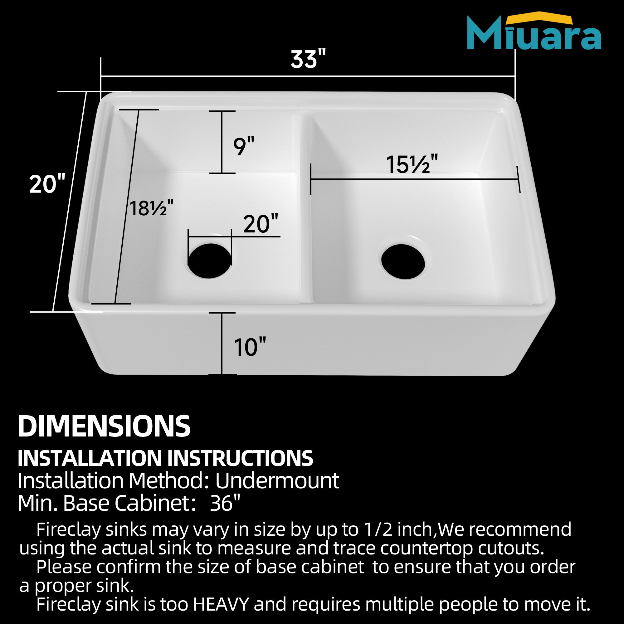 Farmhouse Workstation Sink, 76.2 cm, Suitable for Kitchen - White Apron-Front Fireclay Kitchen Sink, Double-Sided, 76.2 cm × 50.8 cm × 25.4 cm, Farmhouse-Style Heavy-Duty Deep Single Bowl