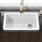 White Undermount Kitchen Sink 32 Inch - Large Topmount Fireclay Drop In Sink 32"x19"x10", Dual Mount Heavy Duty Deep Single Bowl, with 2 Custom Accessories, Glossy White, for Kitchen