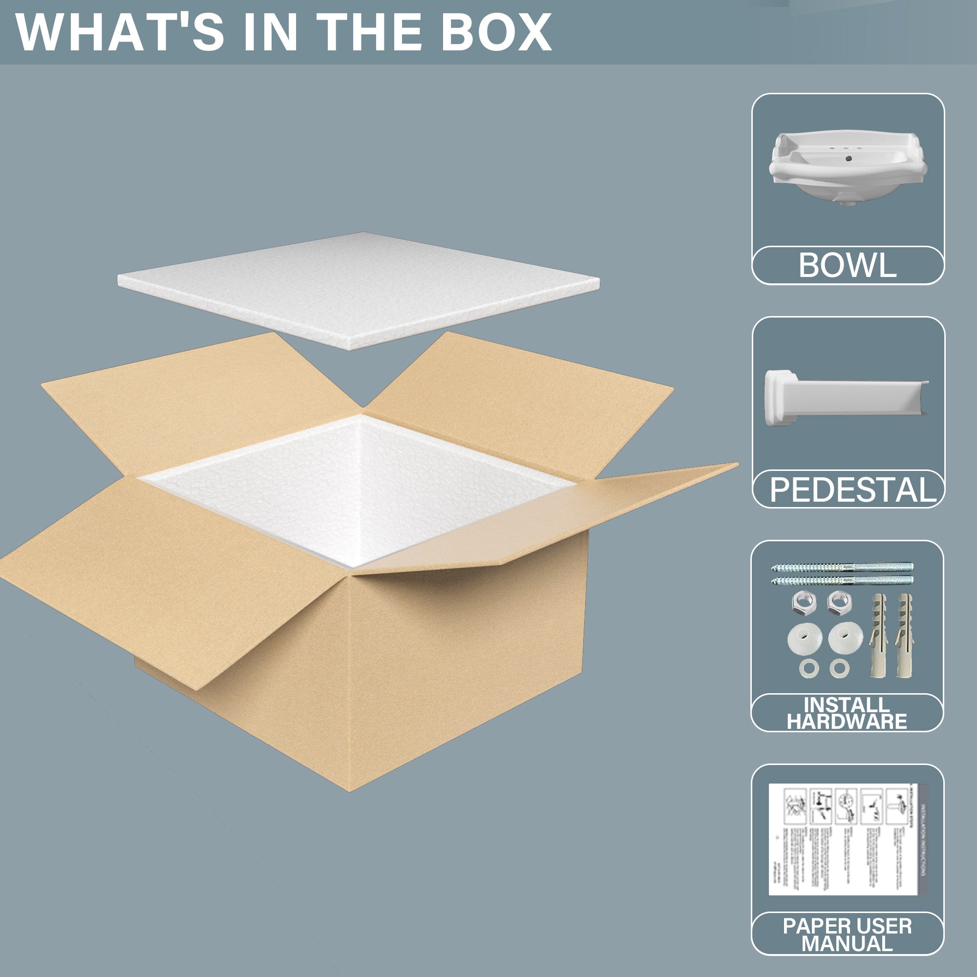 Pedestal Sink 23 Inch - 3 Hole Classic Vintage Porcelain Pedestal Sink Combo for Bathroom, 23"Dx19"Wx34"H, White, with Backsplash, 1 Overflow Hole & 3 Faucet Hole @ 4 Inch