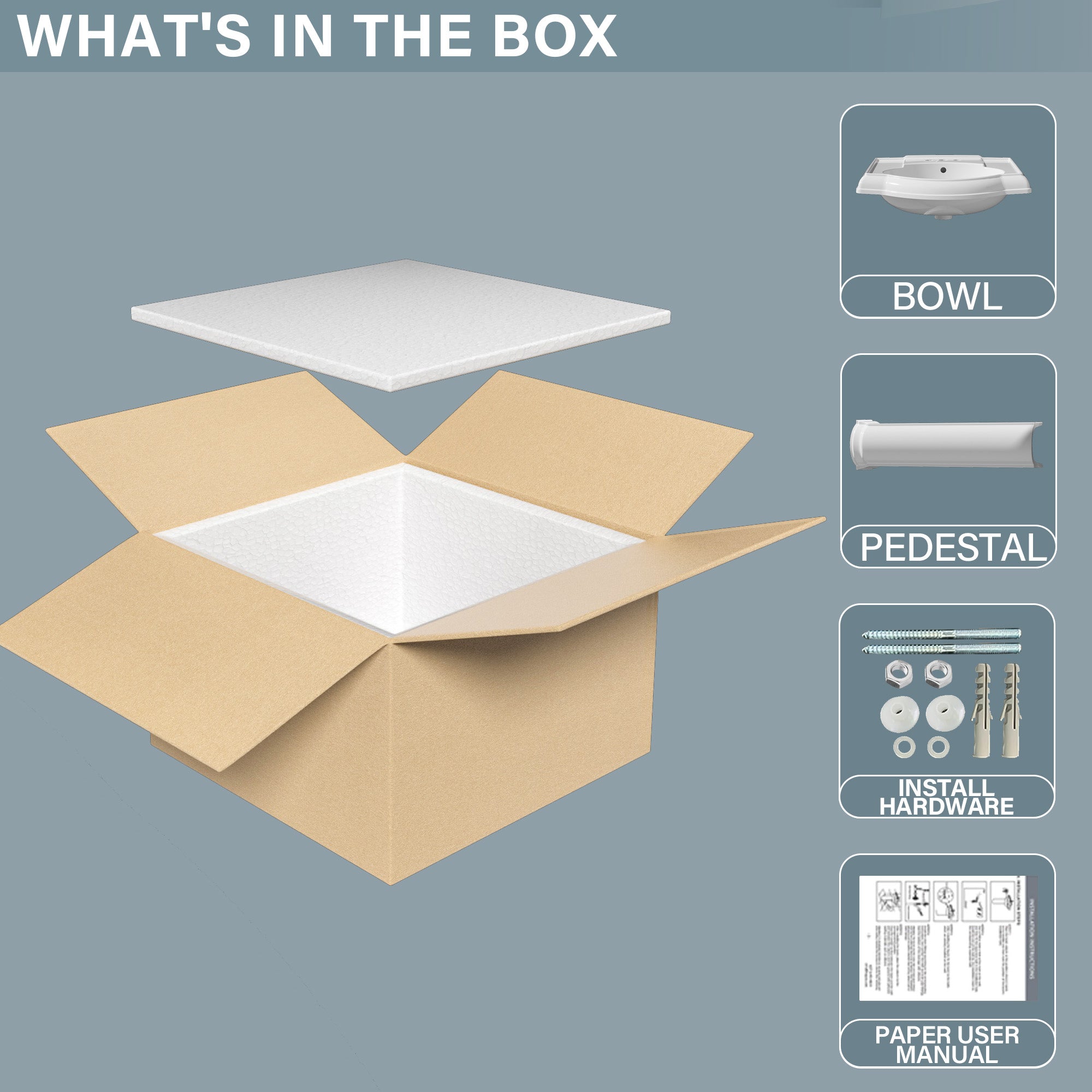 Pedestal Sink 23 Inch - 3 Hole Porcelain Pedestal Sink Combo for Bathroom, 23"Dx19"Wx33.5"H, White Color, with 1 Overflow Hole & 4 Inch 3 Faucet Hole