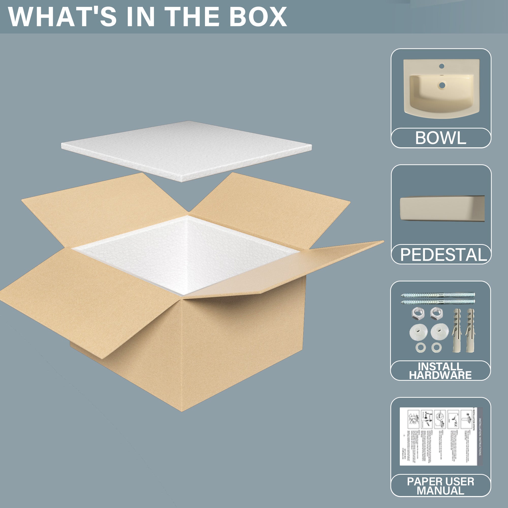 Pedestal Sink 22 Inch - 1 Hole Porcelain Pedestal Sink Combo for Bathroom, 22"Dx17"Wx34.5"H, Bone  Color, with 1 Overflow Hole & 1 Faucet Hole