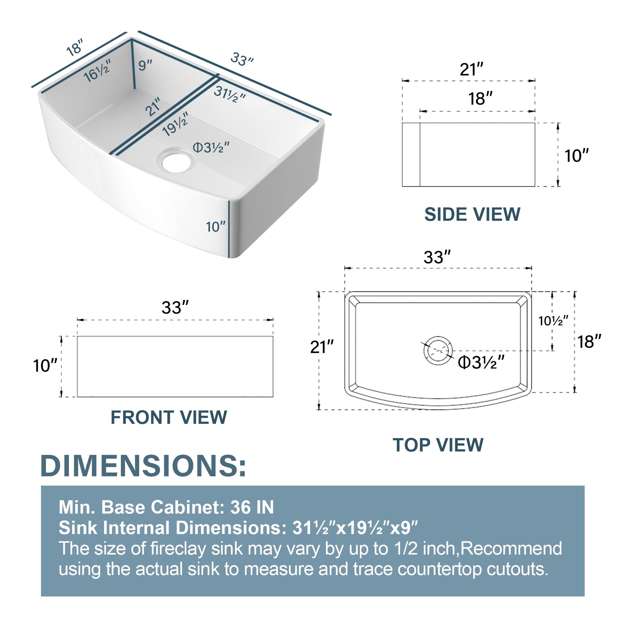 Miuara Farmhouse Sink Farm Sink Farmhouse Kitchen Sink Fireclay Sink Curved Apron Sink Undermount Kitchen Sink - Miuara LLC