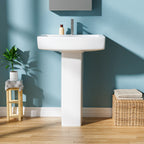 Pedestal Sink: 55.88 cm Single-Hole Ceramic Base Sink Combo for Bathroom, 55.88 cm Depth × 43.18 cm Width × 86.96 cm Height, White, with 1 Overflow Hole and 1 Faucet Hole