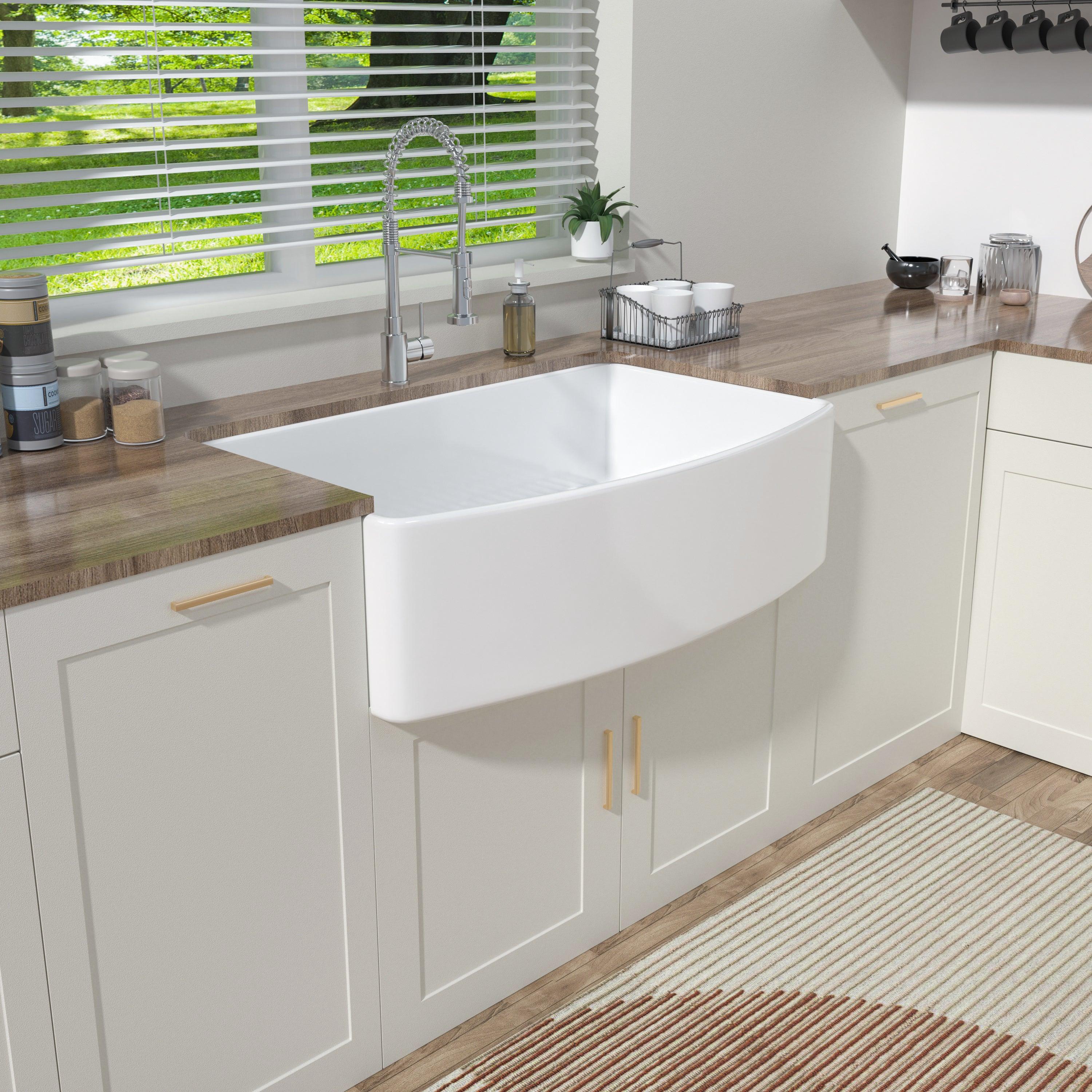 Miuara Farmhouse Sink Farm Sink Farmhouse Kitchen Sink Fireclay Sink Curved Apron Sink Undermount Kitchen Sink - Miuara LLC