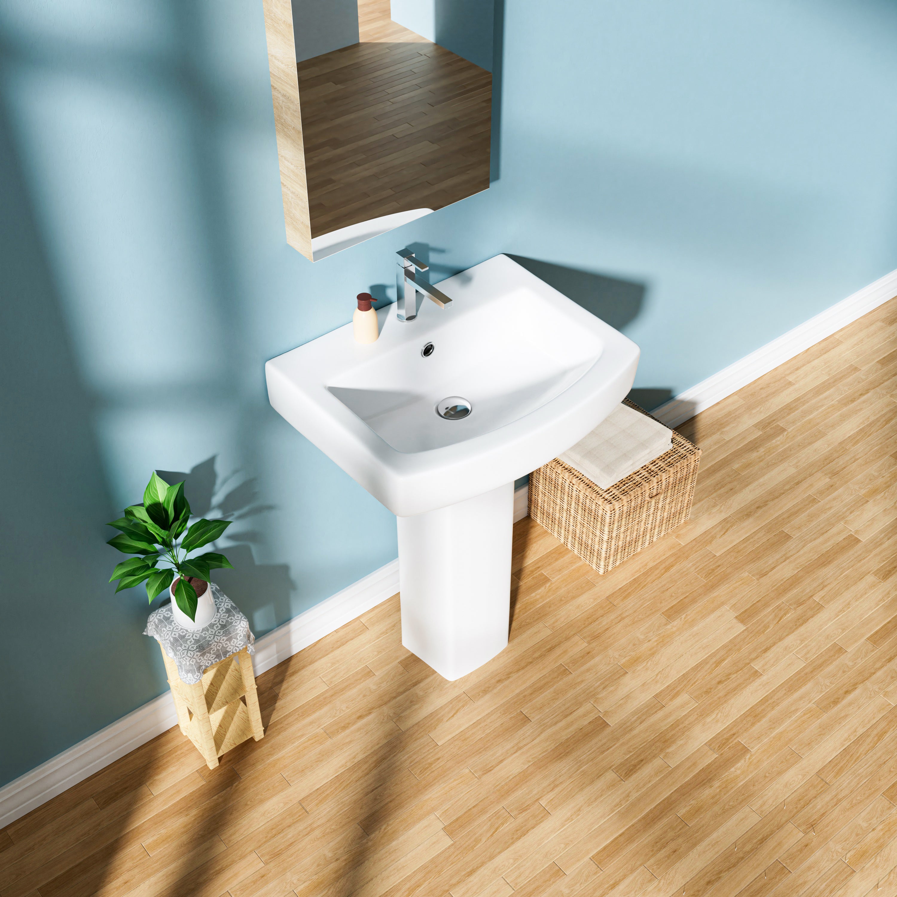 Pedestal Sink: 55.88 cm Single-Hole Ceramic Base Sink Combo for Bathroom, 55.88 cm Depth × 43.18 cm Width × 86.96 cm Height, White, with 1 Overflow Hole and 1 Faucet Hole