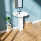 Pedestal Sink: 55.88 cm Single-Hole Ceramic Base Sink Combo for Bathroom, 55.88 cm Depth × 43.18 cm Width × 86.96 cm Height, White, with 1 Overflow Hole and 1 Faucet Hole