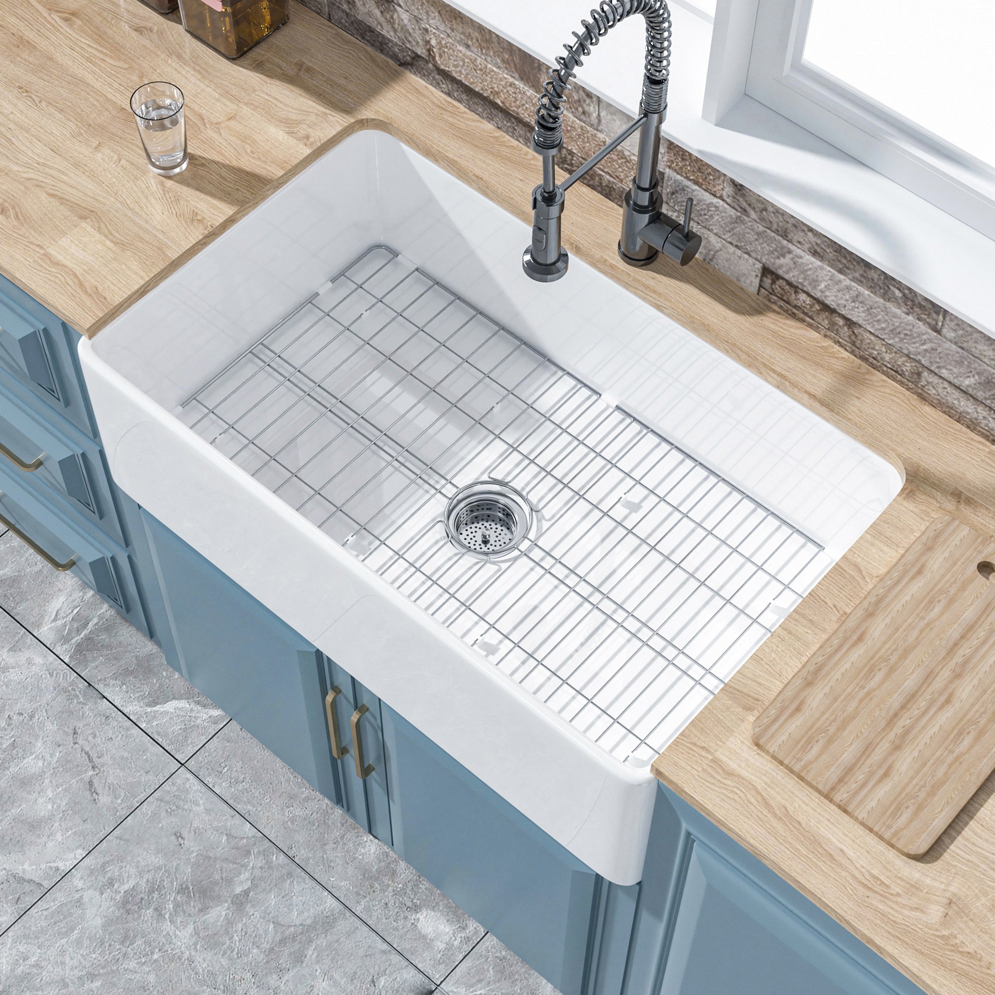 White Farmhouse Sink 33 x 20 Inch, Large Firecaly Apron Front Undermount Farm Sink Heavy Duty Deep Single Bowl, with Custom Accessories 2 Types, Pure White, for Kitchen