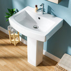 Pedestal Sink: 55.88 cm Single-Hole Ceramic Base Sink Combo for Bathroom, 55.88 cm Depth × 43.18 cm Width × 86.96 cm Height, White, with 1 Overflow Hole and 1 Faucet Hole