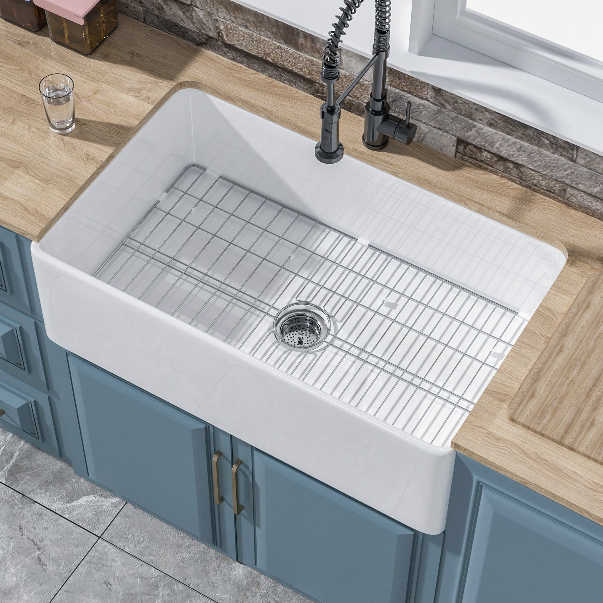 White Farmhouse Sink 33 x 20 Inch, Large Firecaly Apron Front Undermount Farm Sink Heavy Duty Deep Single Bowl, with Custom Accessories 2 Types, Pure White, for Kitchen